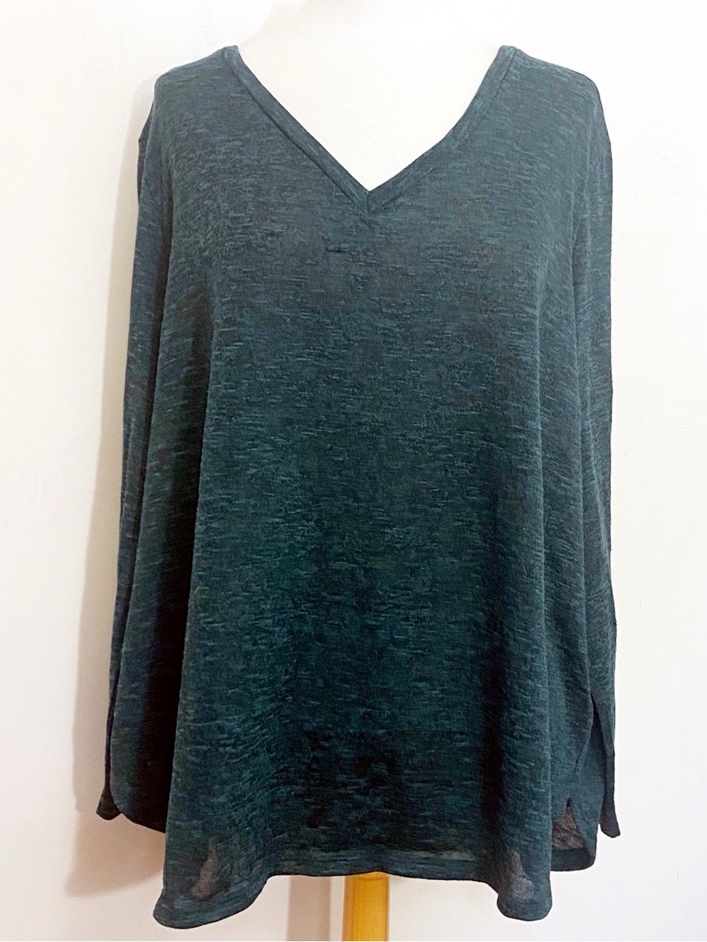 Faded Glory Nubby V-Neck Long Sleeve Top - Dark Hunter Green 4X